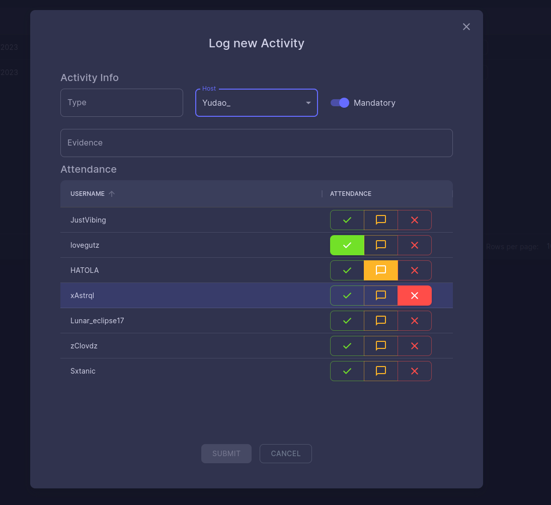 Captain Activity Modal